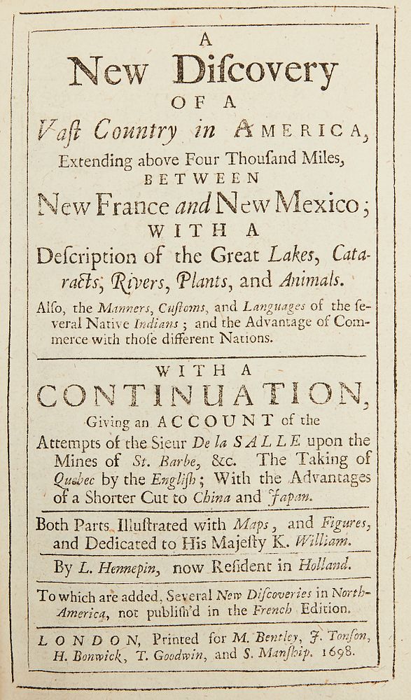 Hennepin "A New Discovery of a Vast Country in America" London 1698