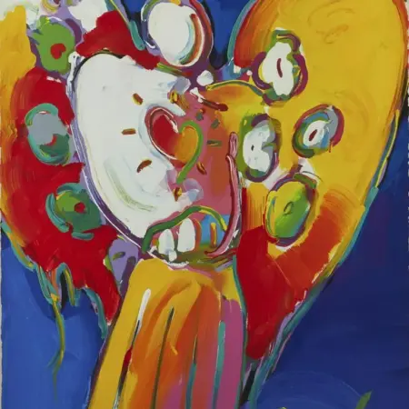 Peter Max "Angel with Heart" Oil on Paper