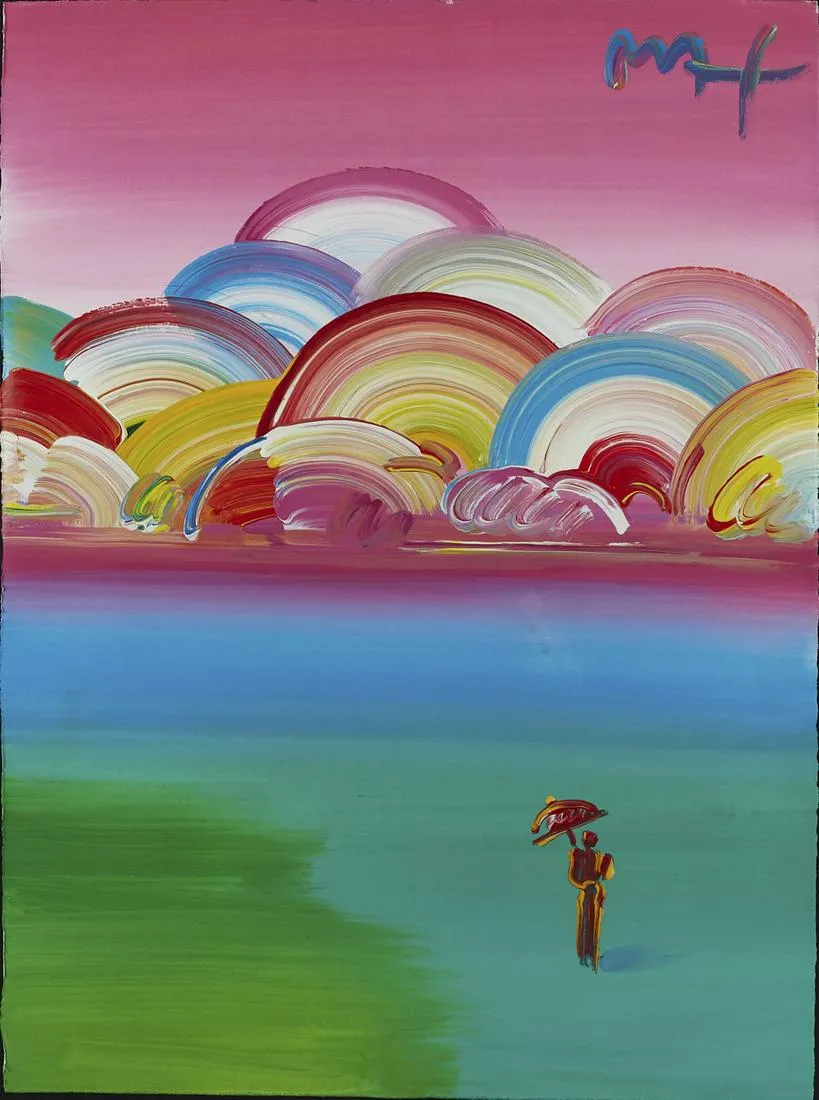 le_pho_banner 2 Peter Max Figure with Umbrella Oil on Paper