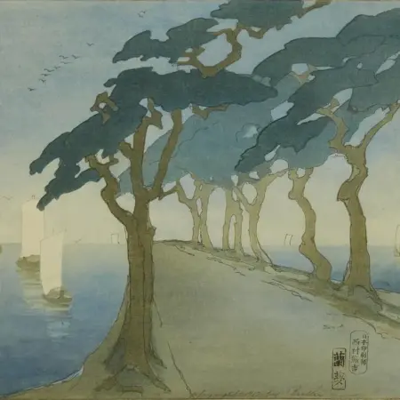 Bertha Lum "Pines by the Sea" Woodblock Print