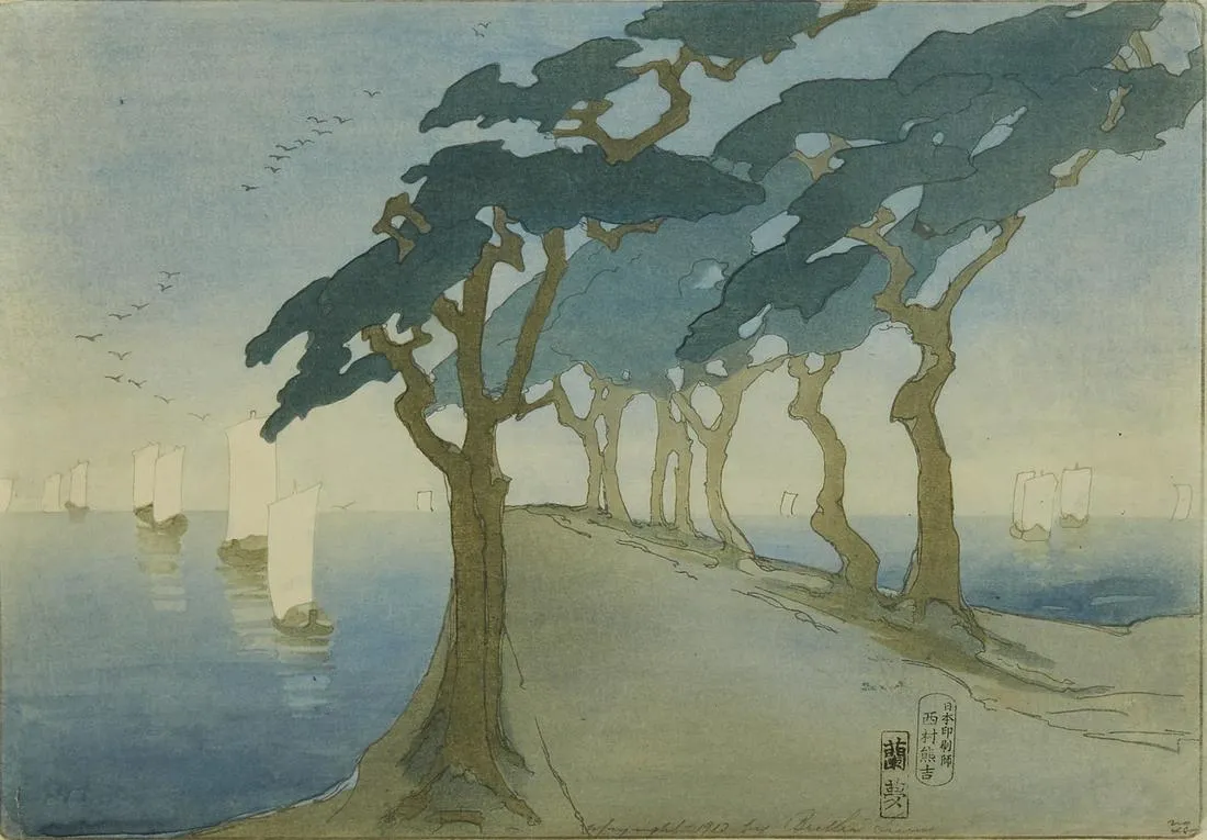 le_pho_banner 2 Bertha Lum "Pines by the Sea" Woodblock Print