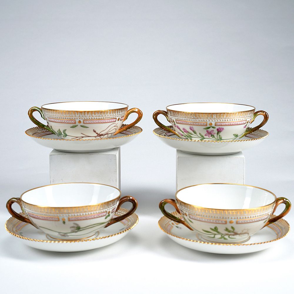 Set of 4 Flora Danica Soup Cups & Saucers