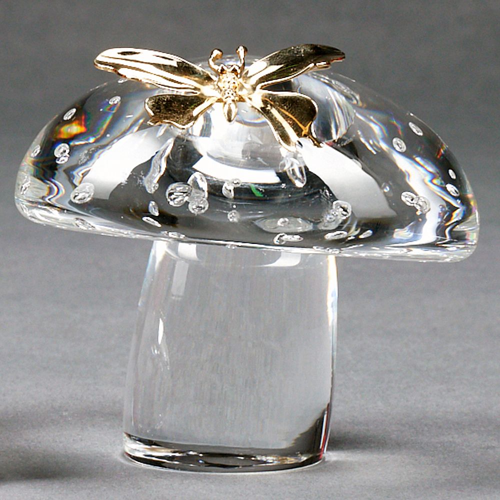 Steuben Crystal Mushroom w/ 18K Butterfly
