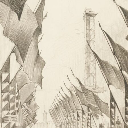 Leon Pescheret "Avenue of Flags Chicago Fair 1934" Graphite Drawing