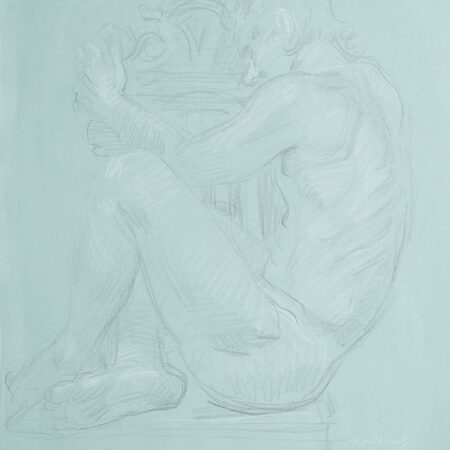 Paul Cadmus Male Nude on Chair Crayon on Blue Paper