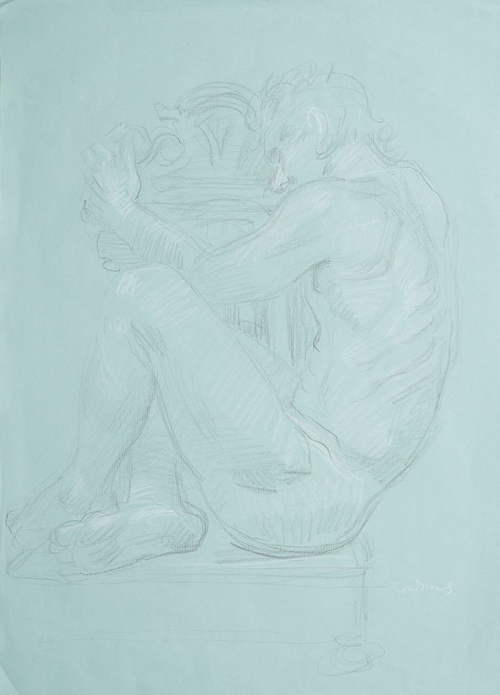le_pho_banner 2 Paul Cadmus Male Nude on Chair Crayon on Blue Paper