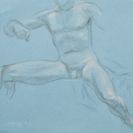 Paul Cadmus Seated Male Nude Crayon on Blue Paper