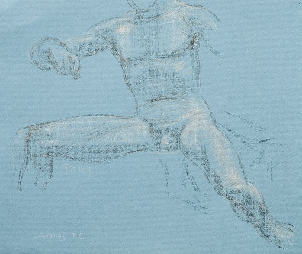 le_pho_banner 2 Paul Cadmus Seated Male Nude Crayon on Blue Paper