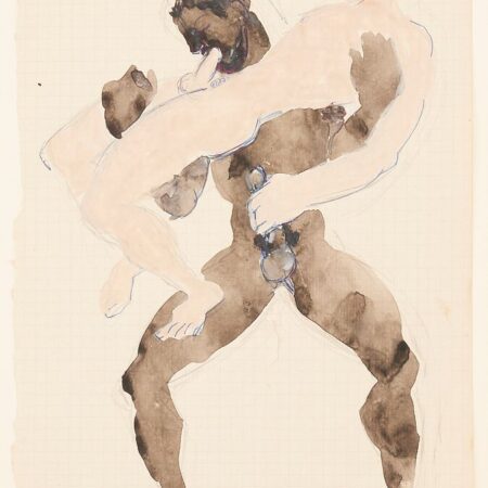Duncan Grant "One Figure Upholding Another 1" Ballpoint Pencil & Watercolor on Paper