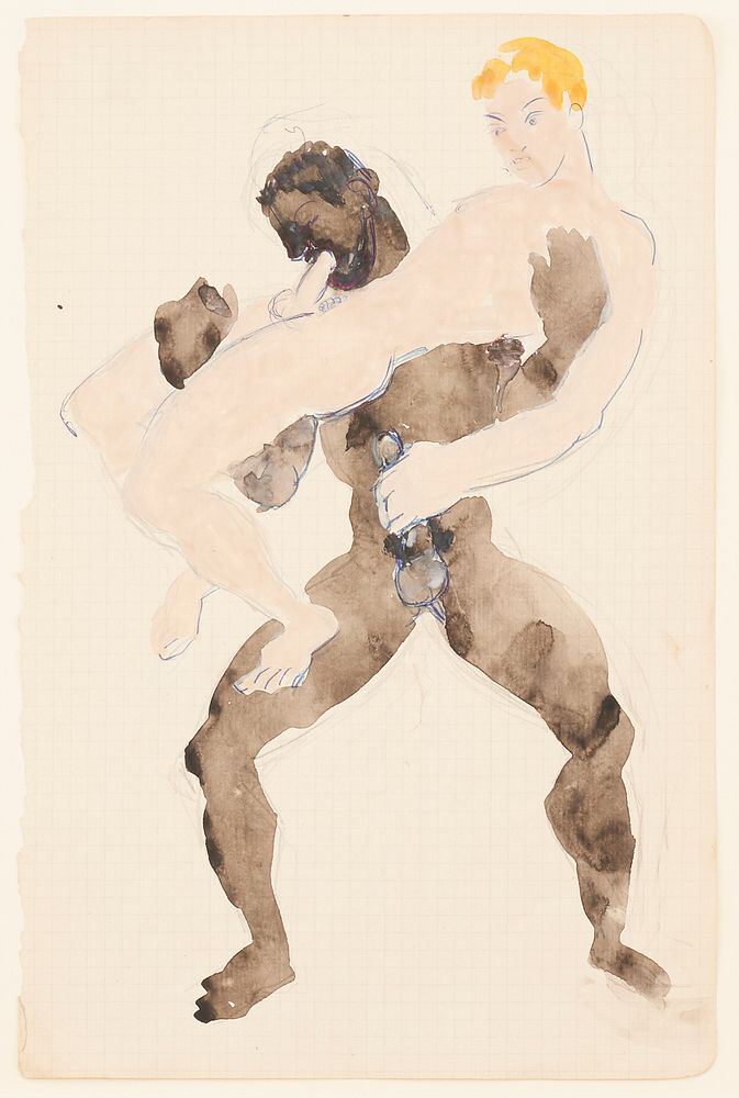 le_pho_banner 2 Duncan Grant "One Figure Upholding Another 1" Ballpoint Pencil & Watercolor on Paper