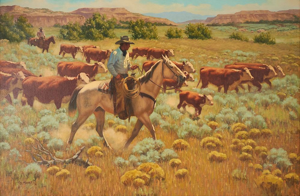 le_pho_banner 2 George Marks "Get Along Little Doggie" Oil on Canvas