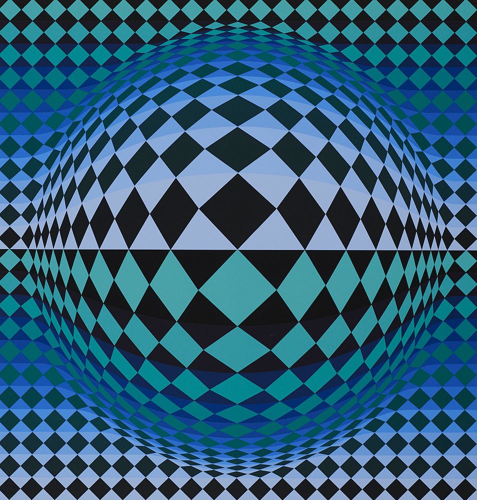le_pho_banner 2 Victor Vasarely Blue & Green Op Art Lithograph