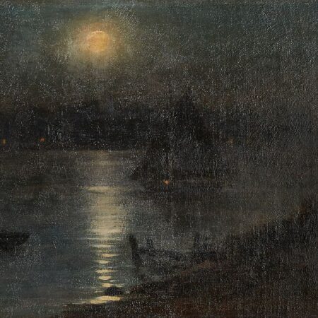 Nicholas Brewer "Moon Light over Hell Gate N.Y." Oil on Canvas