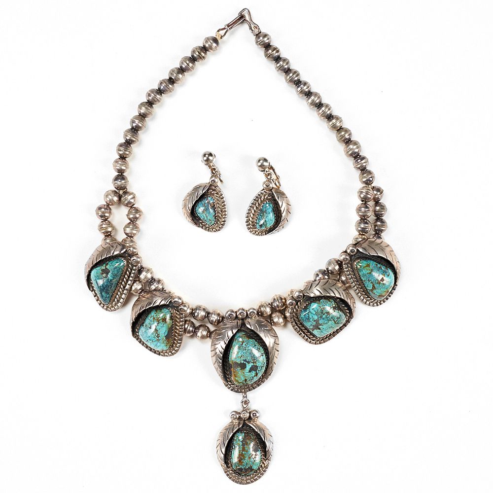 le_pho_banner 2 Navajo Squash Blossom Necklace & Earrings - Signed