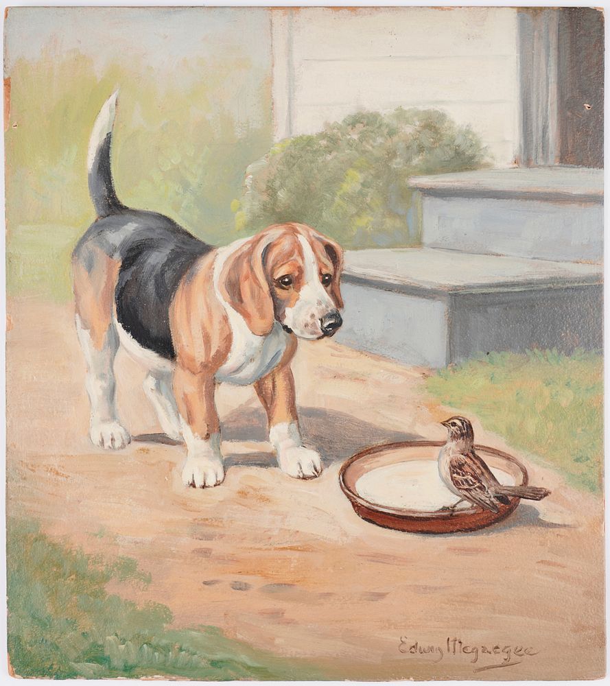 le_pho_banner 2 Edwin Megargee Dog & Bird Oil on Board