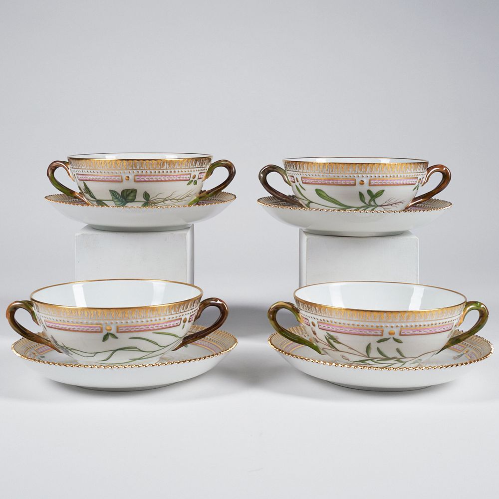 Set of 4 Flora Danica Soup Cups & Saucers