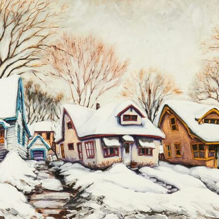 Rod Massey Winter Neighborhood Oil on Panel