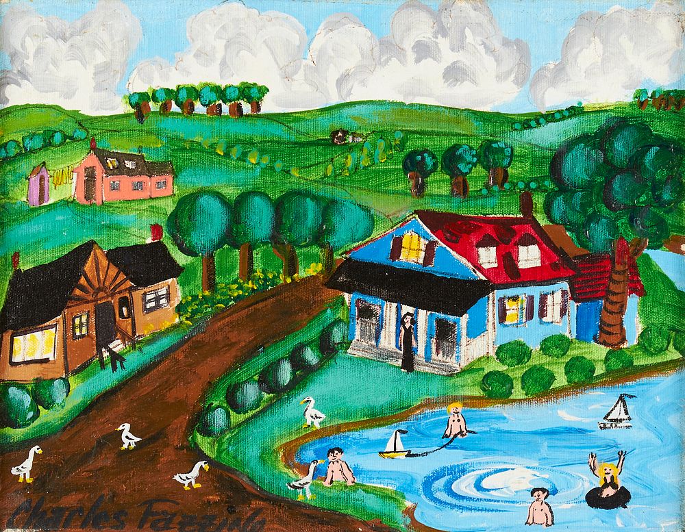 le_pho_banner 2 Charles Fazzino Lakeside Town Acrylic on Canvas