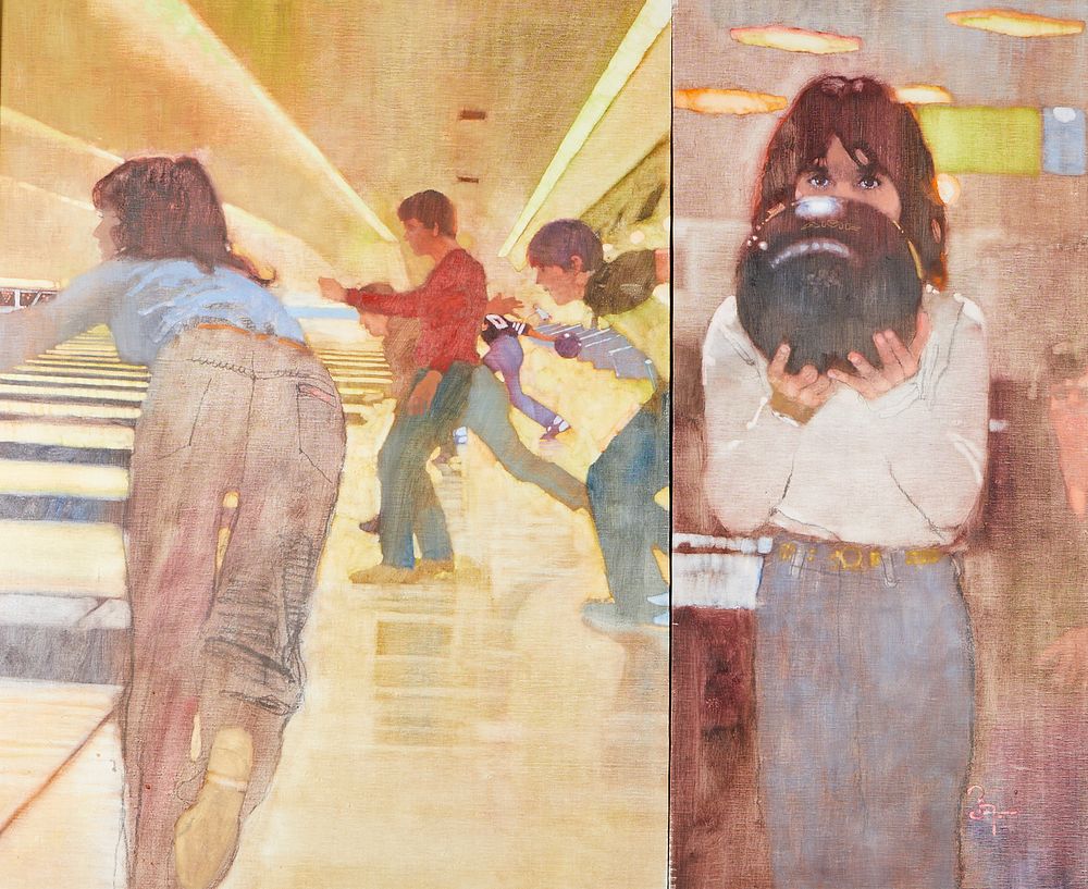le_pho_banner 2 Bernie Fuchs "Bowling" Oil on Canvas Diptych