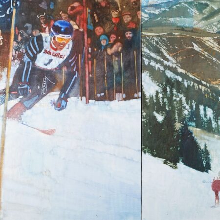 Bernie Fuchs "Skiing" Oil on Canvas Diptych