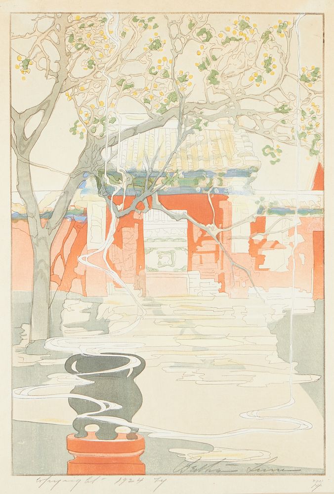 le_pho_banner 2 Bertha Lum "Chofu" Woodcut Print on Paper 1924
