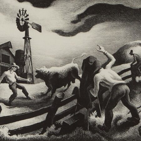 Thomas Hart Benton "Photographing the Bull" Lithograph 1950