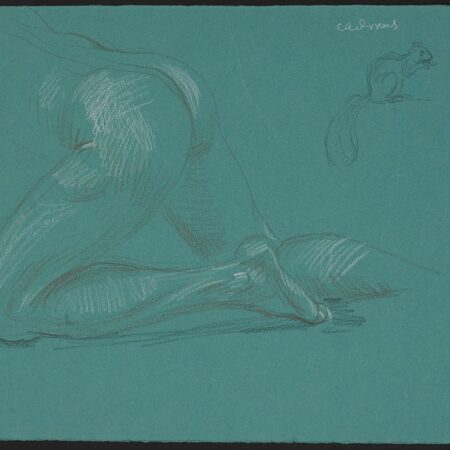 Paul Cadmus Nude & Squirrel Crayon on Green Paper