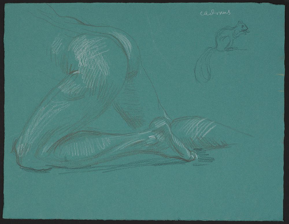 le_pho_banner 2 Paul Cadmus Nude & Squirrel Crayon on Green Paper