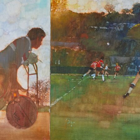 Bernie Fuchs "Soccer" Oil on Canvas Diptych