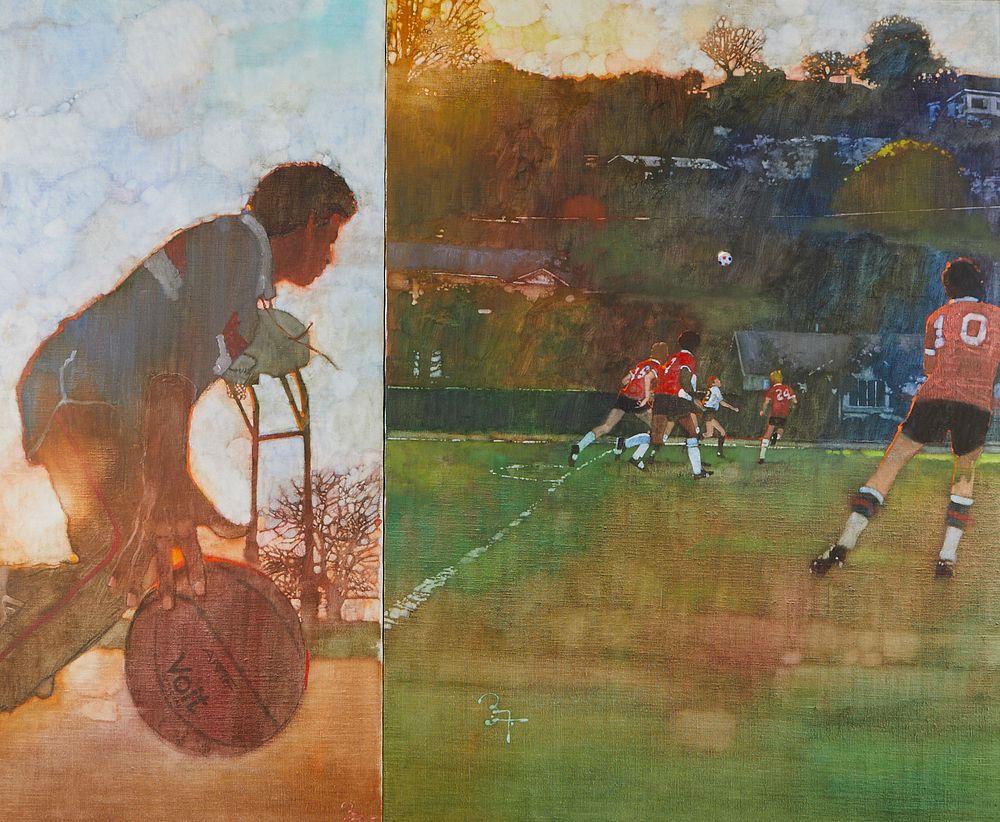 le_pho_banner 2 Bernie Fuchs "Soccer" Oil on Canvas Diptych