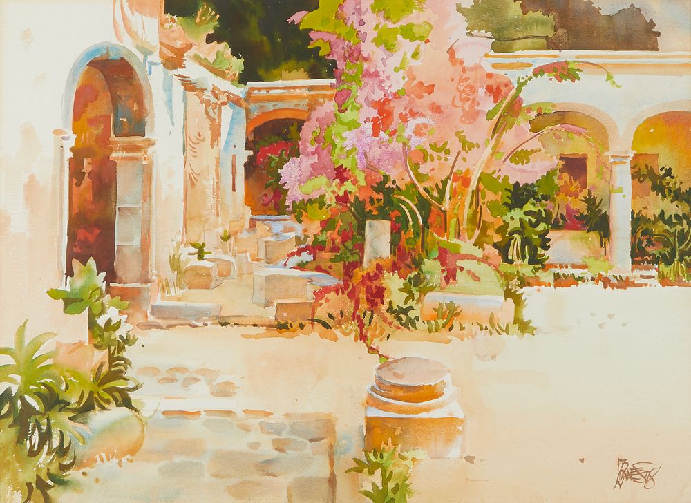 le_pho_banner 2 Milford Zornes Courtyard Watercolor Painting