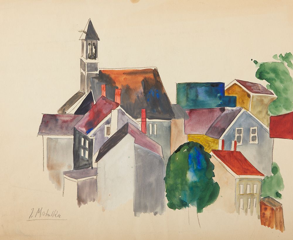 le_pho_banner 2 Jan Matulka Urban Scene Watercolor on Paper