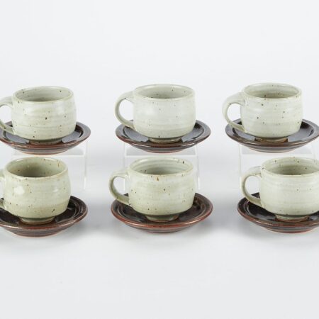 Set of 6 Warren MacKenzie Studio Ceramic Teacups w/ Saucers - Marked