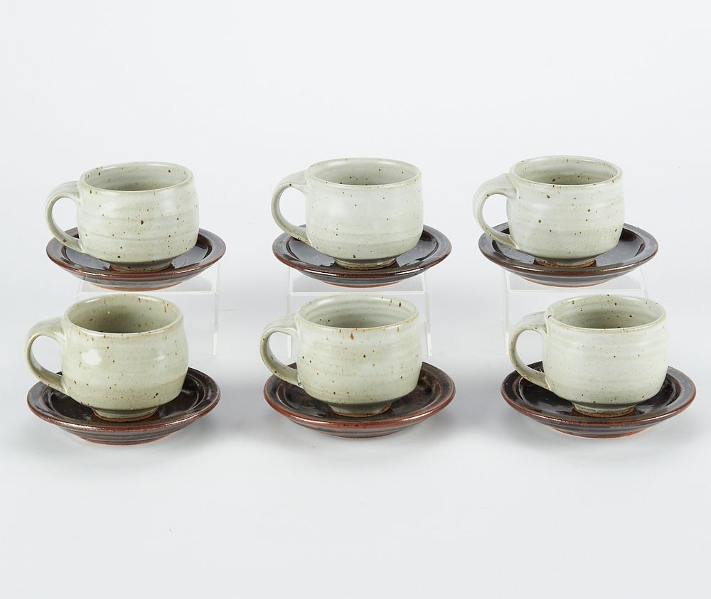 Set of 6 Warren MacKenzie Studio Ceramic Teacups w/ Saucers - Marked