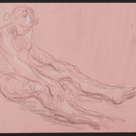 Paul Cadmus Seated Nude Male Figure Crayon on Paper Board