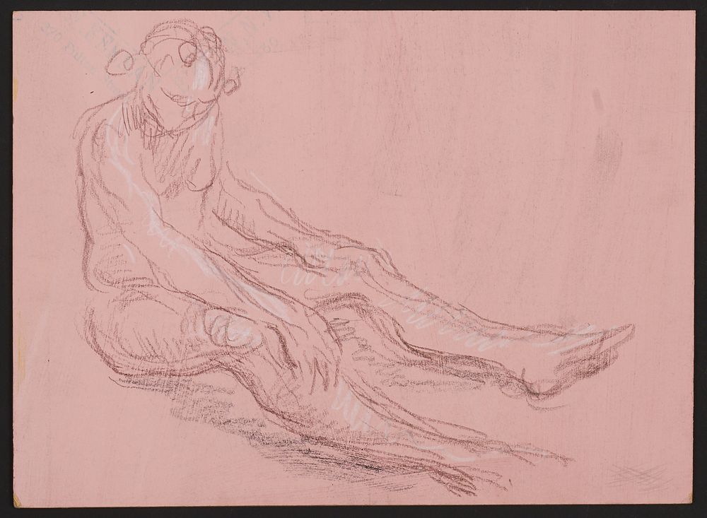 le_pho_banner 2 Paul Cadmus Seated Nude Male Figure Crayon on Paper Board