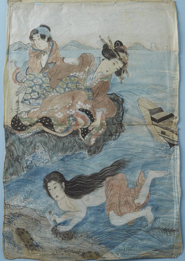 le_pho_banner 2 Utamaro Abalone Divers Original Watercolor Enoshima Awabi-ryō no Zu