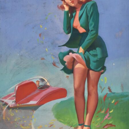 William Medcalf Pinup Painting Woman with Modern Car