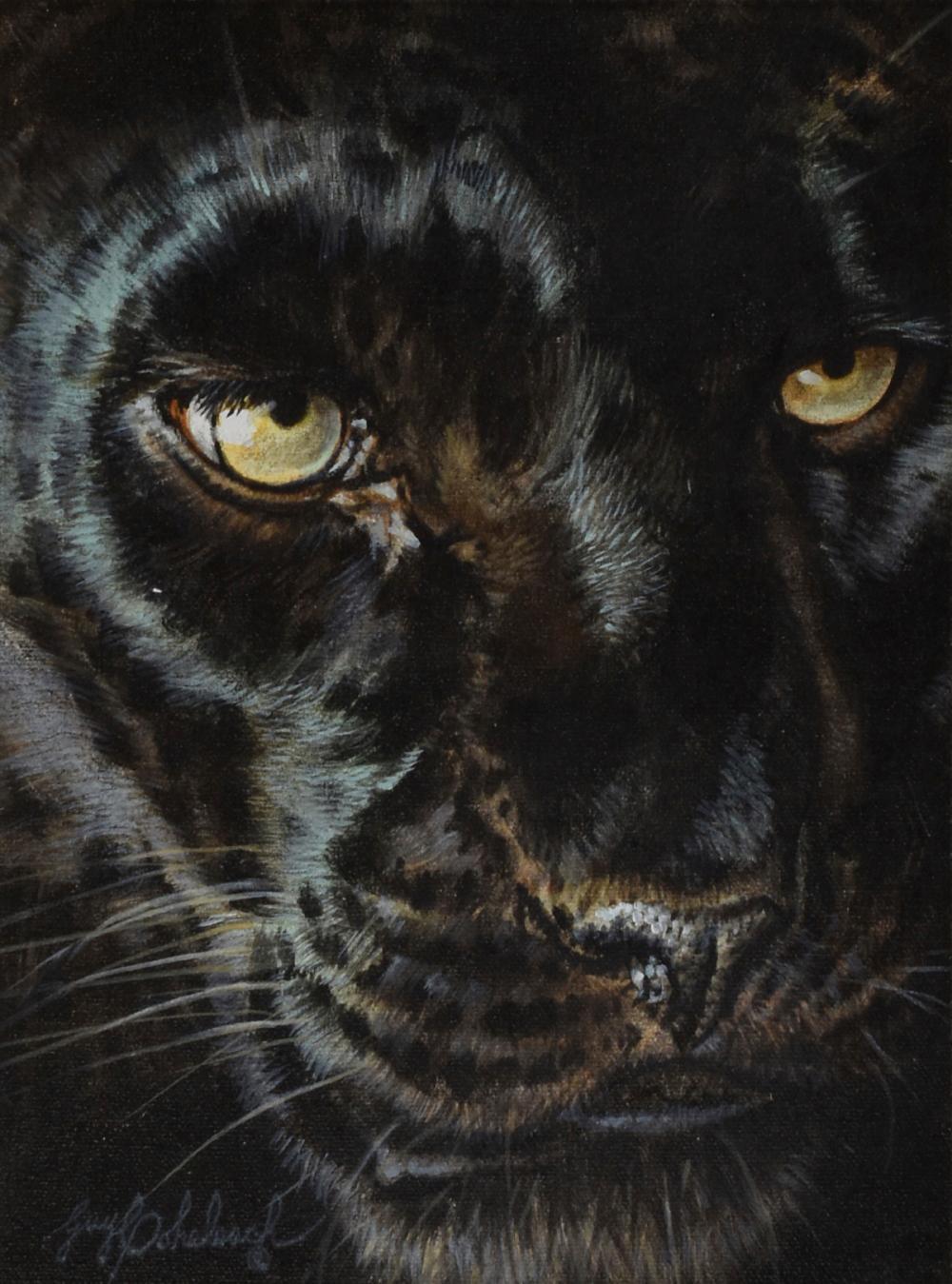 le_pho_banner 2 Guy Coheleach Panther Painting Oil on Board