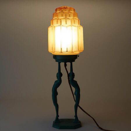 Art Deco Lamp with Blue Figures Frankart