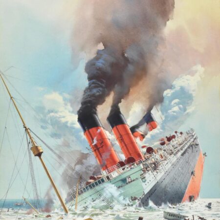 Carl Evers "The Truth About the Lusitania" Gouache on Paperboard