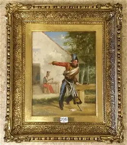48436823_1_x Framed with tag A. F. Deprades oil on board- soldier