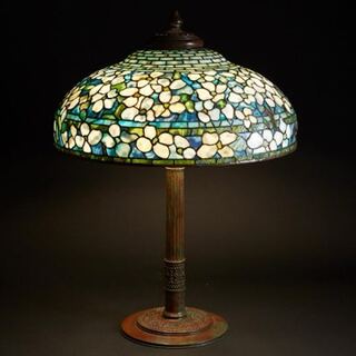 Tiffany Studios Leaded Glass and Bronze "Dogwood" Lamp